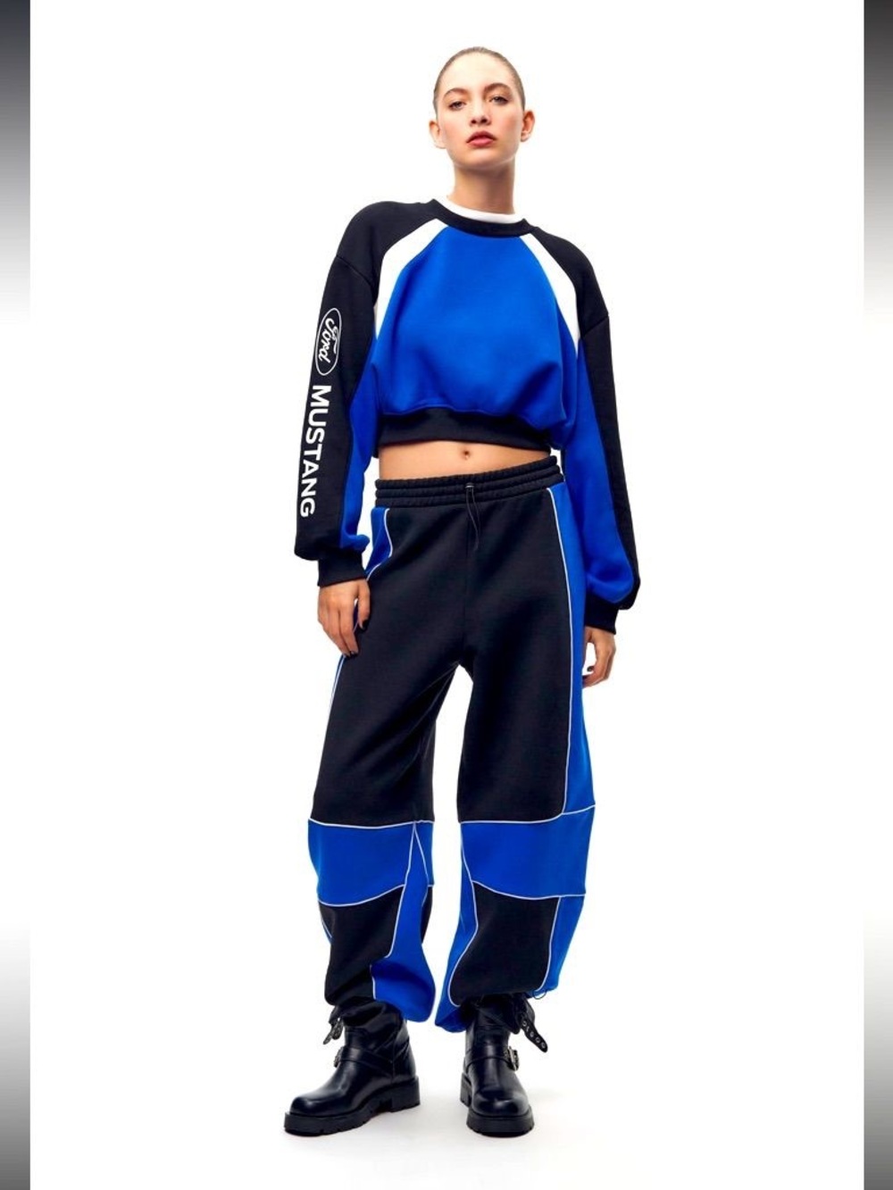 Zara X Ford Blue & Black Colorblocking Track Joggers